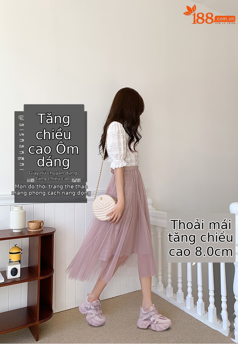 Giày sneaker nữ chunky đế dày tăng chiều cao 8cm, lưới thoáng khí mùa hè — M2572 mbe trắng trong suốt lưới, M2572 lưới trong suốt màu hồng chi tiết 1
