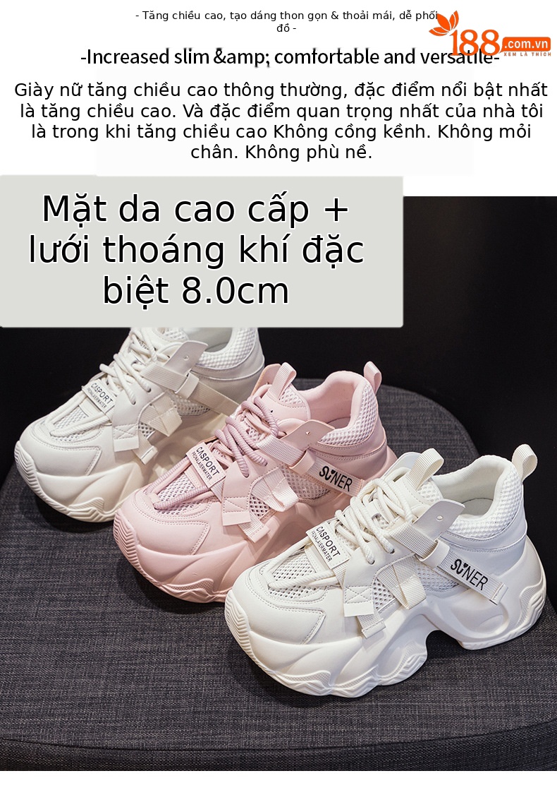 Giày sneaker nữ chunky đế dày tăng chiều cao 8cm, lưới thoáng khí mùa hè — M2572 mbe trắng trong suốt lưới, M2572 lưới trong suốt màu hồng chi tiết 2