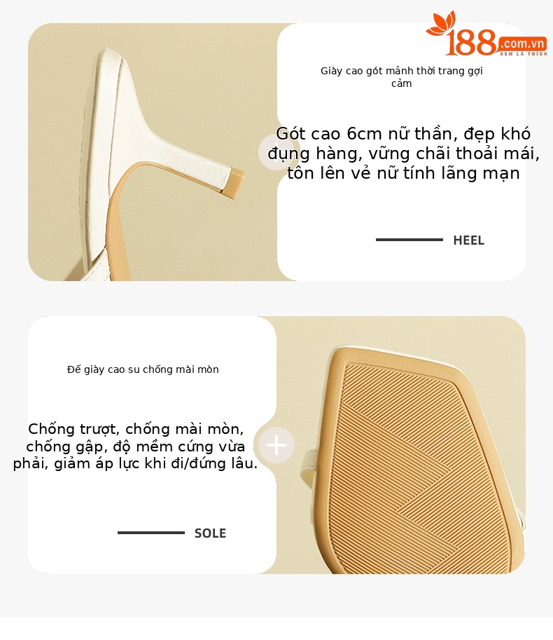 Dép xỏ ngón nữ mũi vuông gót nhọn đế bệt đi ngoài trời — Màu đen chi tiết 3