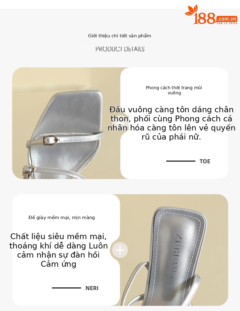 Giày sandal cao gót nữ mũi vuông hở mũi kiểu dáng gợi cảm — Màu đen chi tiết 2