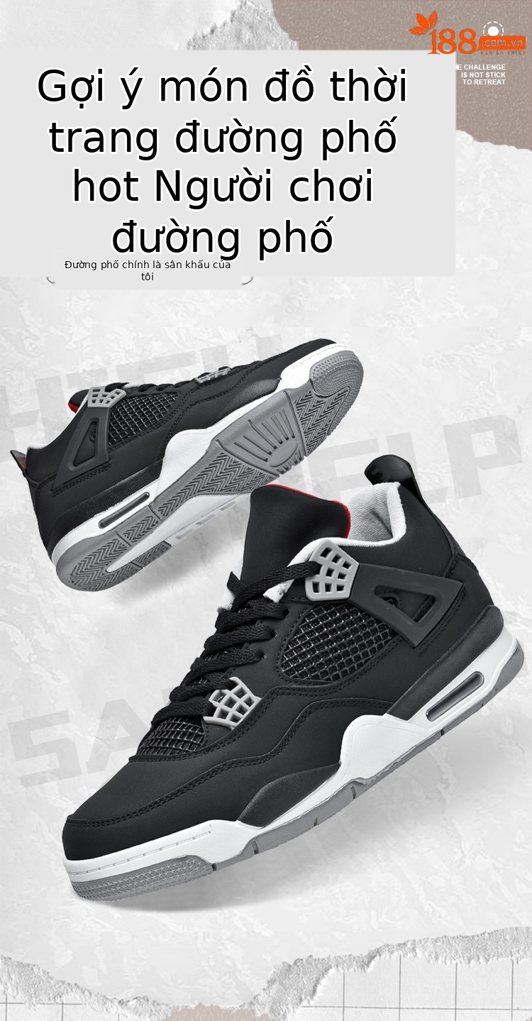 Giày thể thao nam AJ4 phong cách đường phố, sneaker unisex dễ phối đồ — AJ4 đen xám chi tiết 2