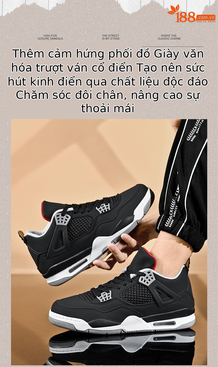 Giày thể thao nam AJ4 phong cách đường phố, sneaker unisex dễ phối đồ — AJ4 đen xám chi tiết 3