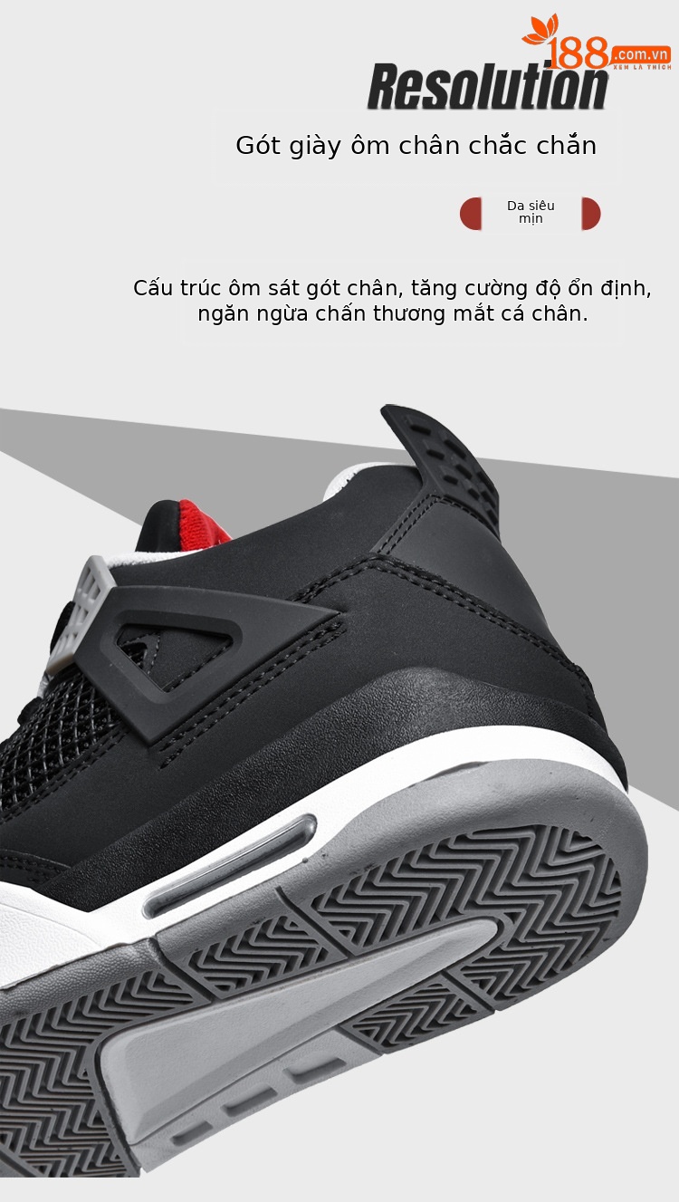 Giày thể thao nam AJ4 phong cách đường phố, sneaker unisex dễ phối đồ — AJ4 đen xám chi tiết 17