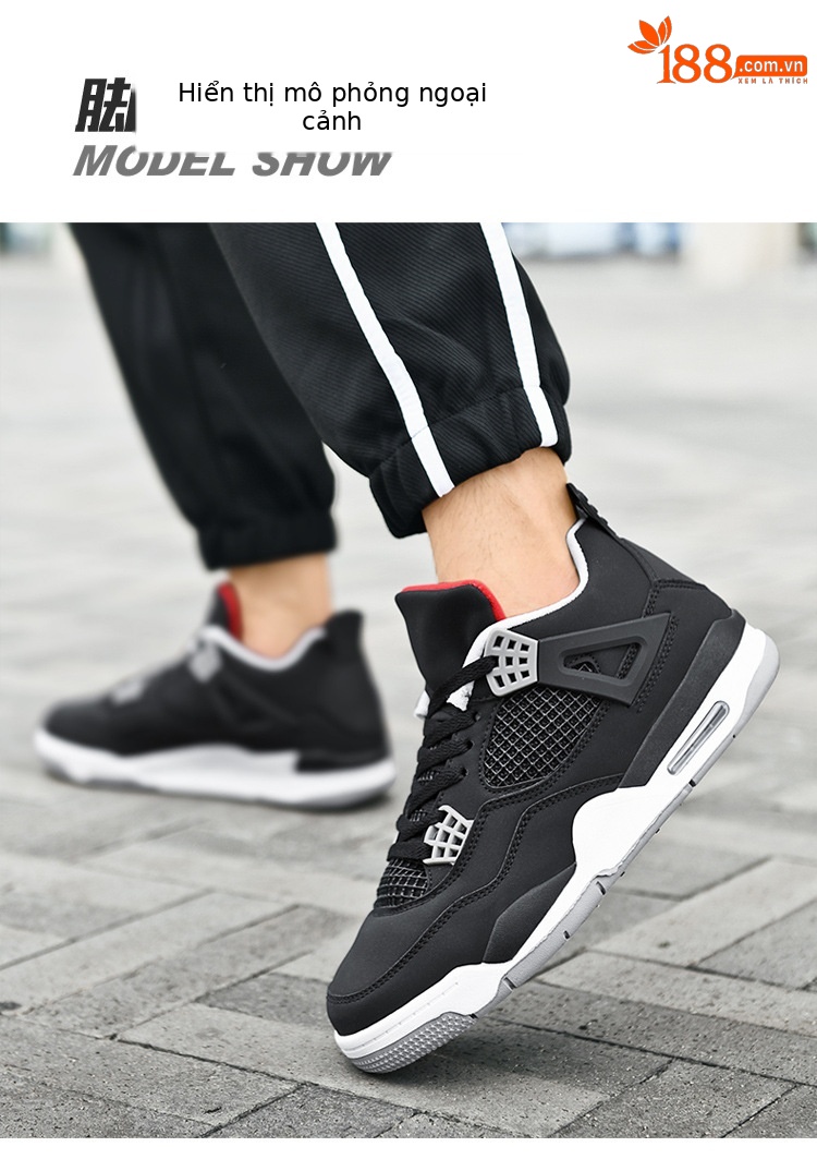 Giày thể thao nam AJ4 phong cách đường phố, sneaker unisex dễ phối đồ — AJ4 đen xám chi tiết 19