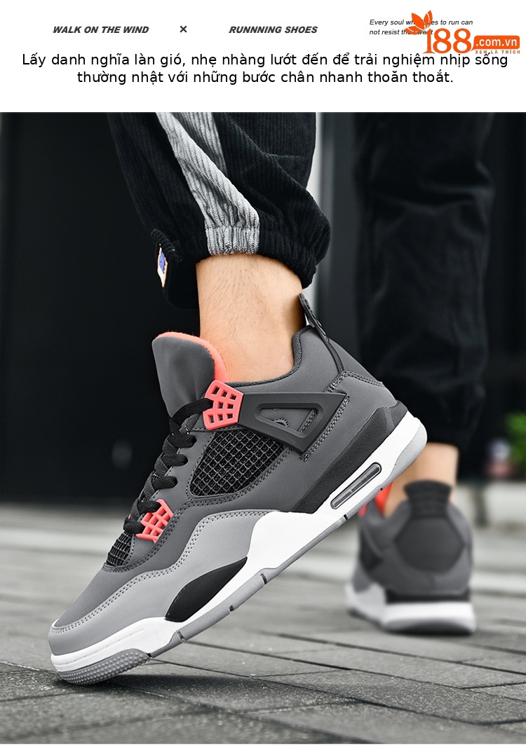 Giày thể thao nam AJ4 phong cách đường phố, sneaker unisex dễ phối đồ — AJ4 đen xám chi tiết 23