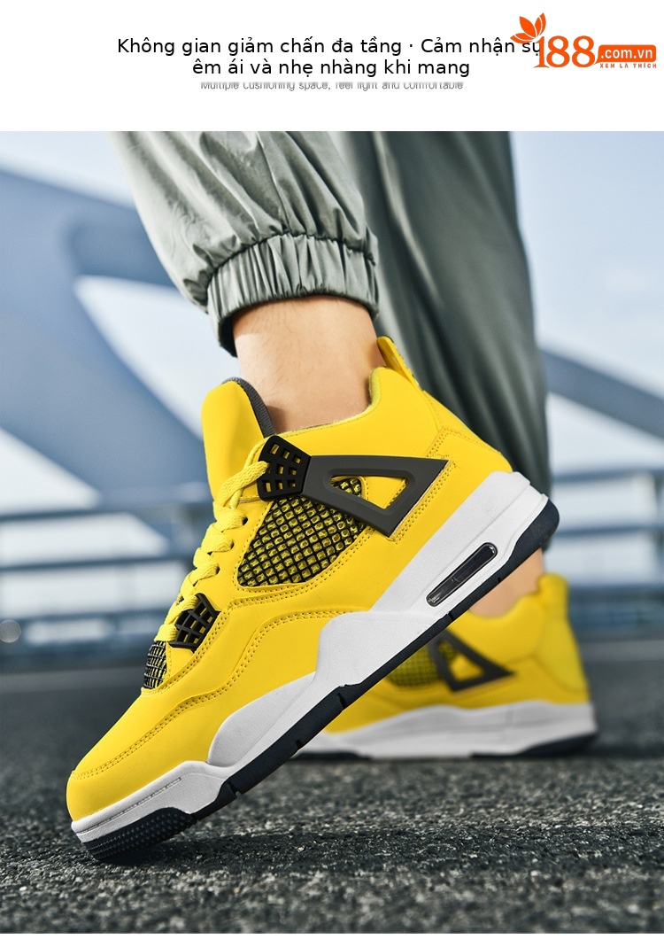 Giày thể thao nam AJ4 phong cách đường phố, sneaker unisex dễ phối đồ — AJ4 đen xám chi tiết 36