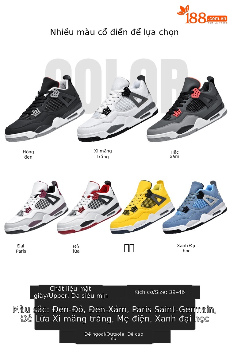 Giày thể thao nam AJ4 phong cách đường phố, sneaker unisex dễ phối đồ — AJ4 đen xám chi tiết 7