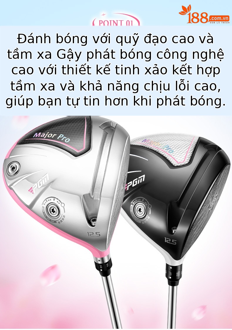 Bộ gậy golf PGM Major Pro nữ sợi carbon titan số 1 có thể điều chỉnh góc — Sakura Pollen #1 trục gỗ hạng L Carbon [với nắp đầu], Sakura Phấn hoa # Số 3 Gỗ L Cột Carbon [Với nắp đầu], Sakura Pollen # Số 5 trục gỗ hạng L Carbon [Có mũ trùm đầu], Sakura Phấn hoa #4h Thanh sắt L Thanh Carbon [với nắp đầu] chi tiết 2