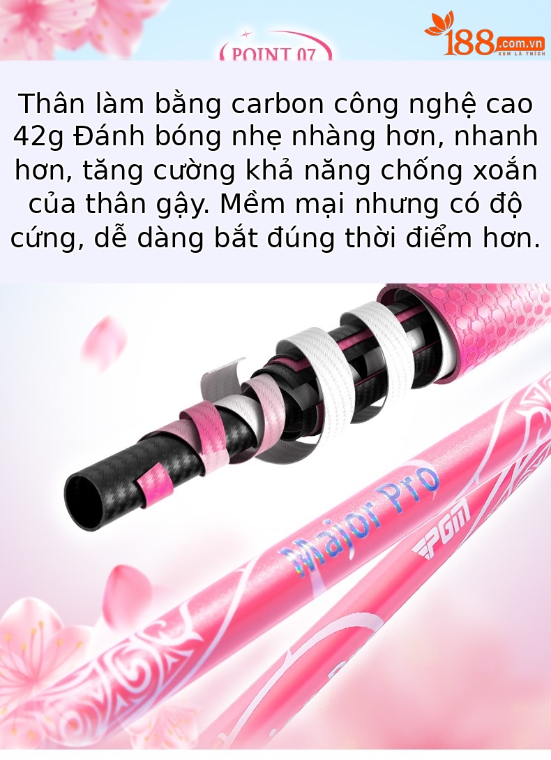 Bộ gậy golf PGM Major Pro nữ sợi carbon titan số 1 có thể điều chỉnh góc — Sakura Pollen #1 trục gỗ hạng L Carbon [với nắp đầu], Sakura Phấn hoa # Số 3 Gỗ L Cột Carbon [Với nắp đầu], Sakura Pollen # Số 5 trục gỗ hạng L Carbon [Có mũ trùm đầu], Sakura Phấn hoa #4h Thanh sắt L Thanh Carbon [với nắp đầu] chi tiết 7
