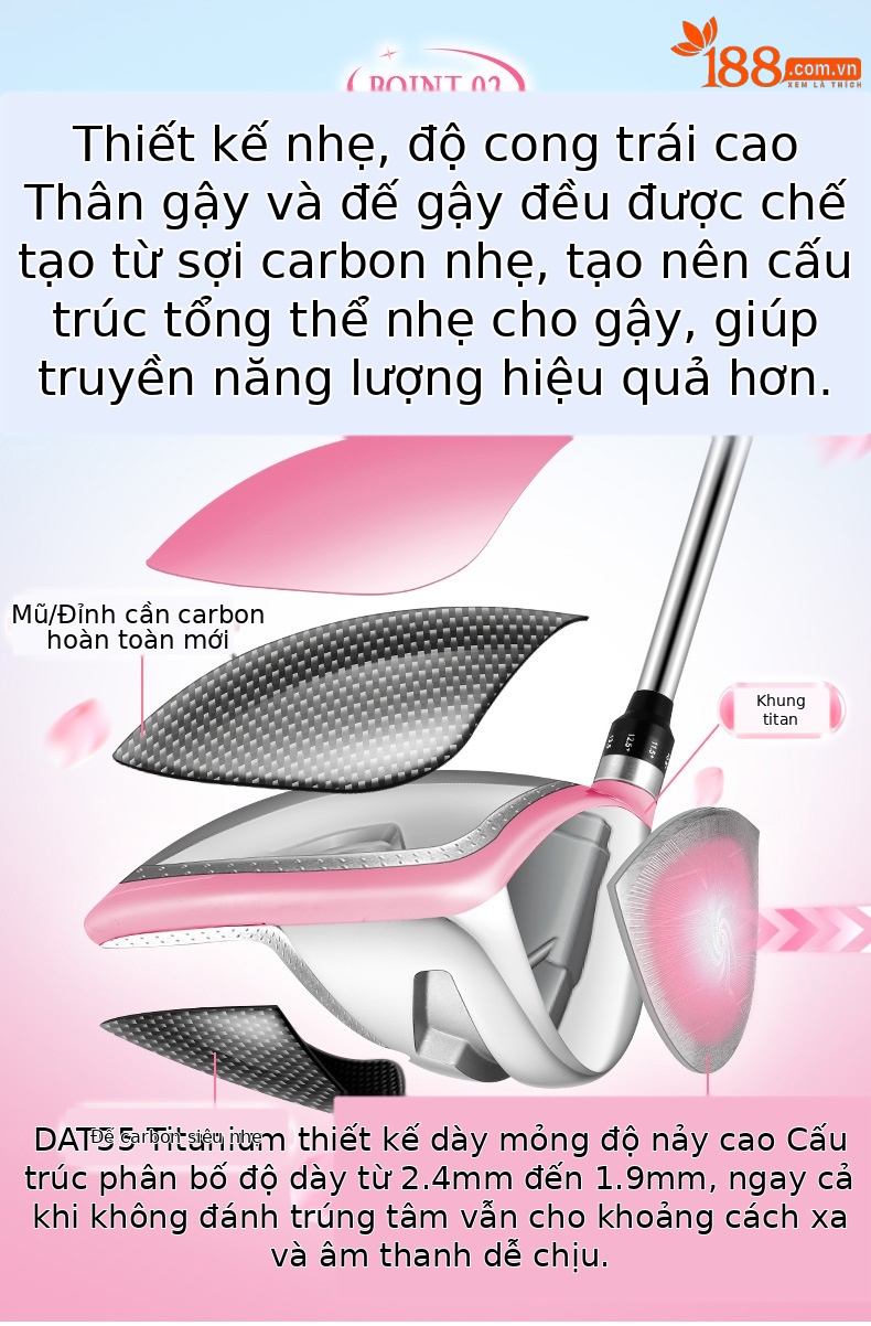 Bộ gậy golf PGM Major Pro nữ sợi carbon titan số 1 có thể điều chỉnh góc — Sakura Pollen #1 trục gỗ hạng L Carbon [với nắp đầu], Sakura Phấn hoa # Số 3 Gỗ L Cột Carbon [Với nắp đầu], Sakura Pollen # Số 5 trục gỗ hạng L Carbon [Có mũ trùm đầu], Sakura Phấn hoa #4h Thanh sắt L Thanh Carbon [với nắp đầu] chi tiết 3