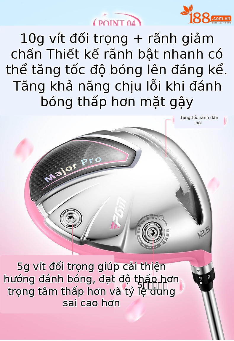 Bộ gậy golf PGM Major Pro nữ sợi carbon titan số 1 có thể điều chỉnh góc — Sakura Pollen #1 trục gỗ hạng L Carbon [với nắp đầu], Sakura Phấn hoa # Số 3 Gỗ L Cột Carbon [Với nắp đầu], Sakura Pollen # Số 5 trục gỗ hạng L Carbon [Có mũ trùm đầu], Sakura Phấn hoa #4h Thanh sắt L Thanh Carbon [với nắp đầu] chi tiết 5