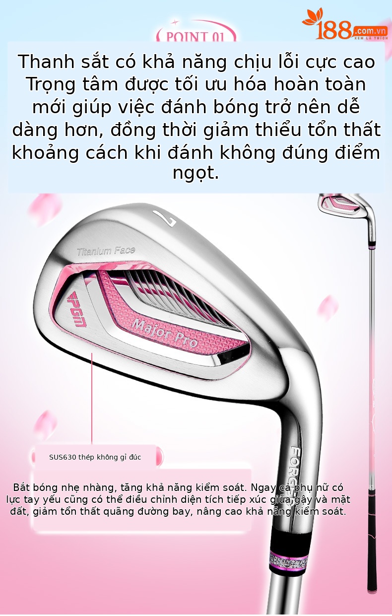 Gậy đánh gôn PGM Nữ sắt số 7 thép không gỉ, mặt tấn công Titan, trọng lượng nhẹ — Tig048-Sakura Phấn Hoa số 7 Sắt [thân trục carbon cấp R] với vỏ đầu, Tig048-Sakura Phấn Hoa số 7 Sắt [L-Class Carbon trục] với đầu ống, Tig048-Sakura Phấn Hoa số 7 Sắt [Thân Trục thép] với vỏ đầu chi tiết 2