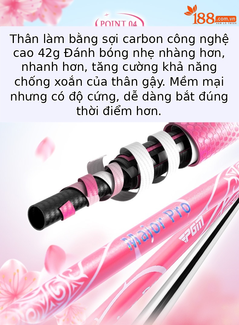 Gậy đánh gôn PGM Nữ sắt số 7 thép không gỉ, mặt tấn công Titan, trọng lượng nhẹ — Tig048-Sakura Phấn Hoa số 7 Sắt [thân trục carbon cấp R] với vỏ đầu, Tig048-Sakura Phấn Hoa số 7 Sắt [L-Class Carbon trục] với đầu ống, Tig048-Sakura Phấn Hoa số 7 Sắt [Thân Trục thép] với vỏ đầu chi tiết 5