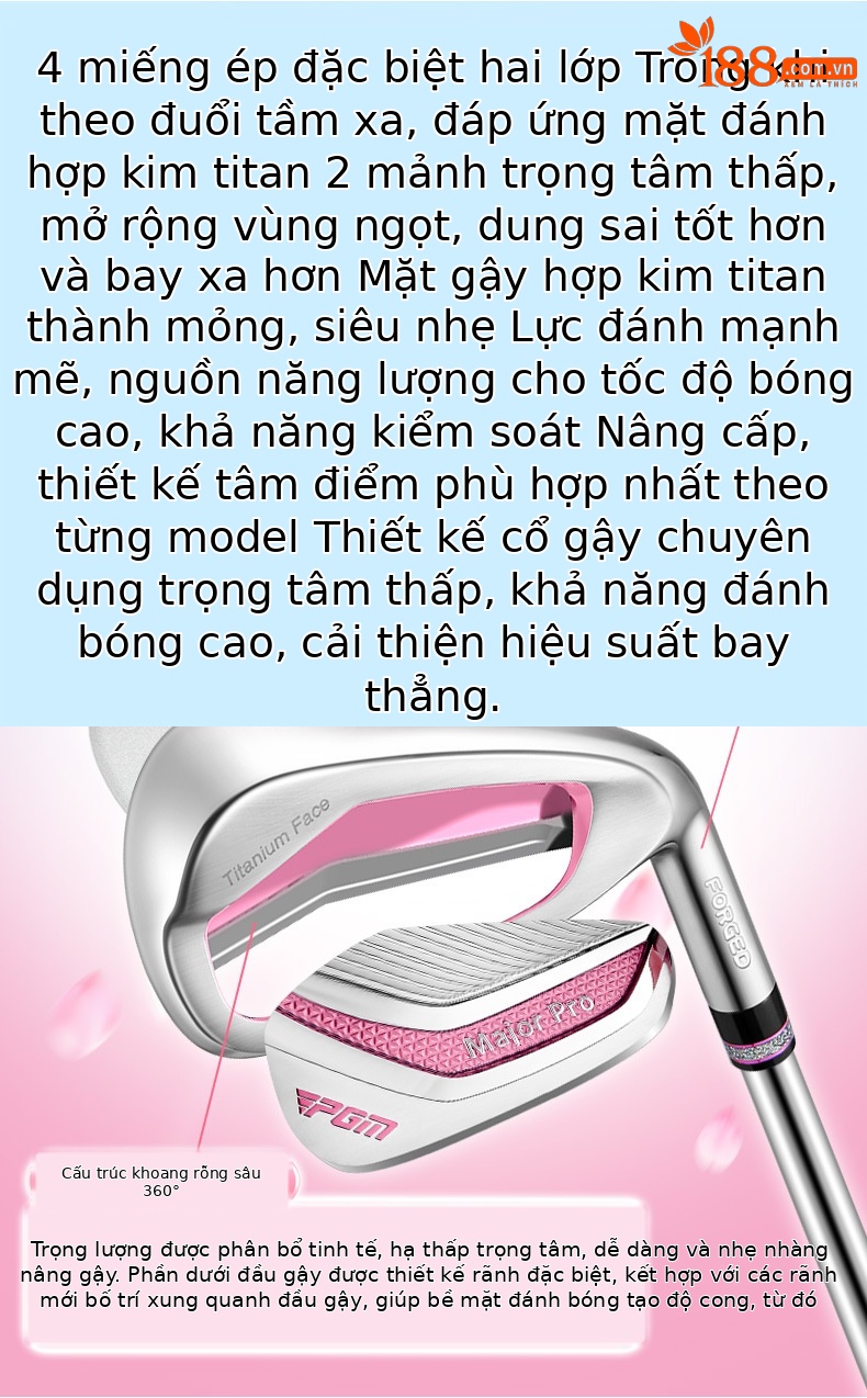 Gậy đánh gôn PGM Nữ sắt số 7 thép không gỉ, mặt tấn công Titan, trọng lượng nhẹ — Tig048-Sakura Phấn Hoa số 7 Sắt [thân trục carbon cấp R] với vỏ đầu, Tig048-Sakura Phấn Hoa số 7 Sắt [L-Class Carbon trục] với đầu ống, Tig048-Sakura Phấn Hoa số 7 Sắt [Thân Trục thép] với vỏ đầu chi tiết 4