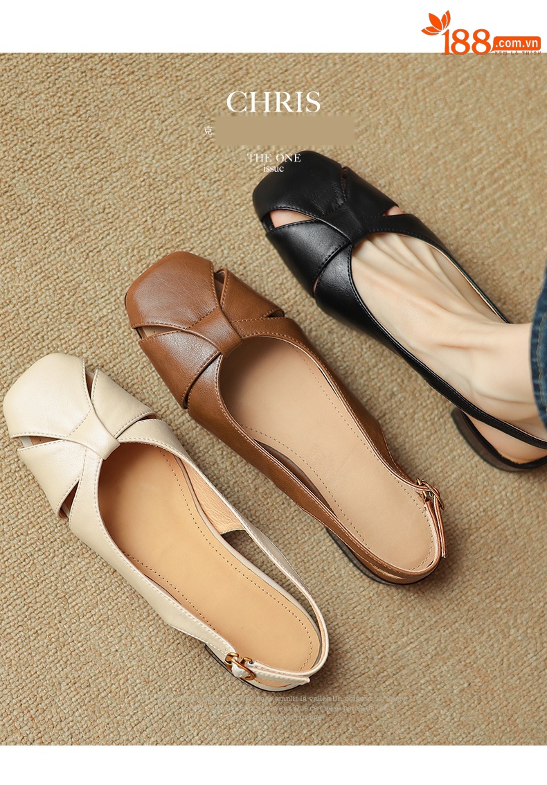 Sandal nữ bít mũi quai chữ V đế bệt đơn giản — Màu nâu chi tiết 1