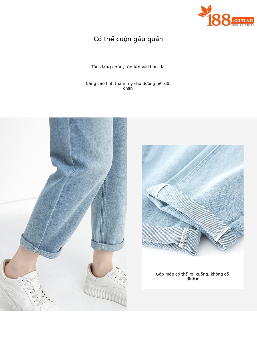 Quần jean nữ cạp cao ống rộng mỏng mùa hè, tôn dáng, viền gấu thời trang — Xanh denim