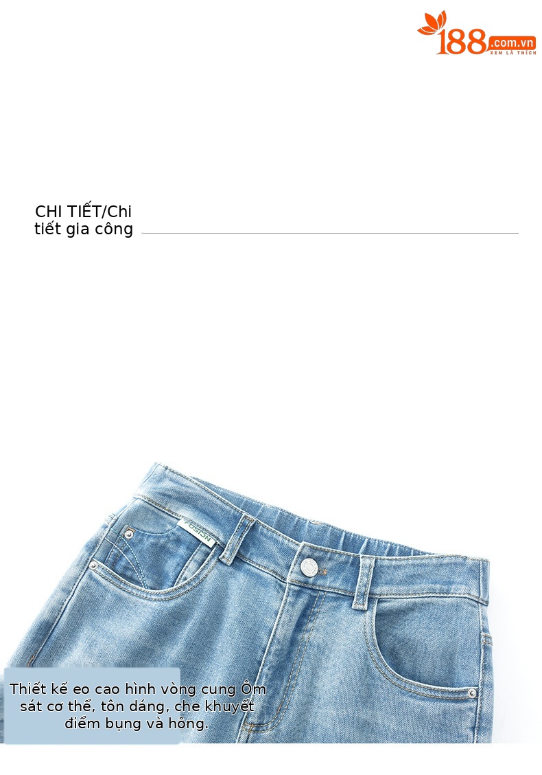 Quần jean nữ cạp cao ống rộng mỏng mùa hè, tôn dáng, viền gấu thời trang — Xanh denim chi tiết 14