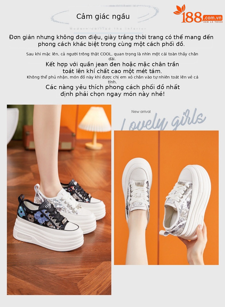 Giày sneaker nữ chạy bộ mesh thoáng trắng đế PU — Trắng, Đen chi tiết 3