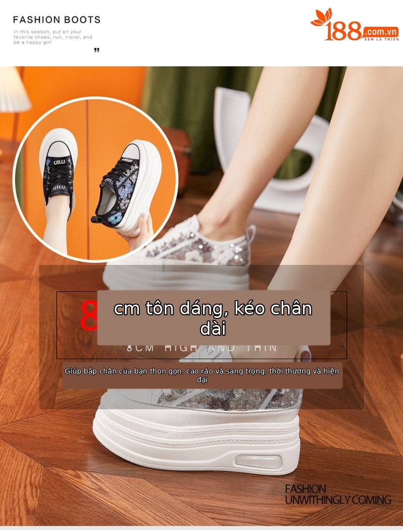 Giày sneaker nữ chạy bộ mesh thoáng trắng đế PU — Trắng, Đen chi tiết 8