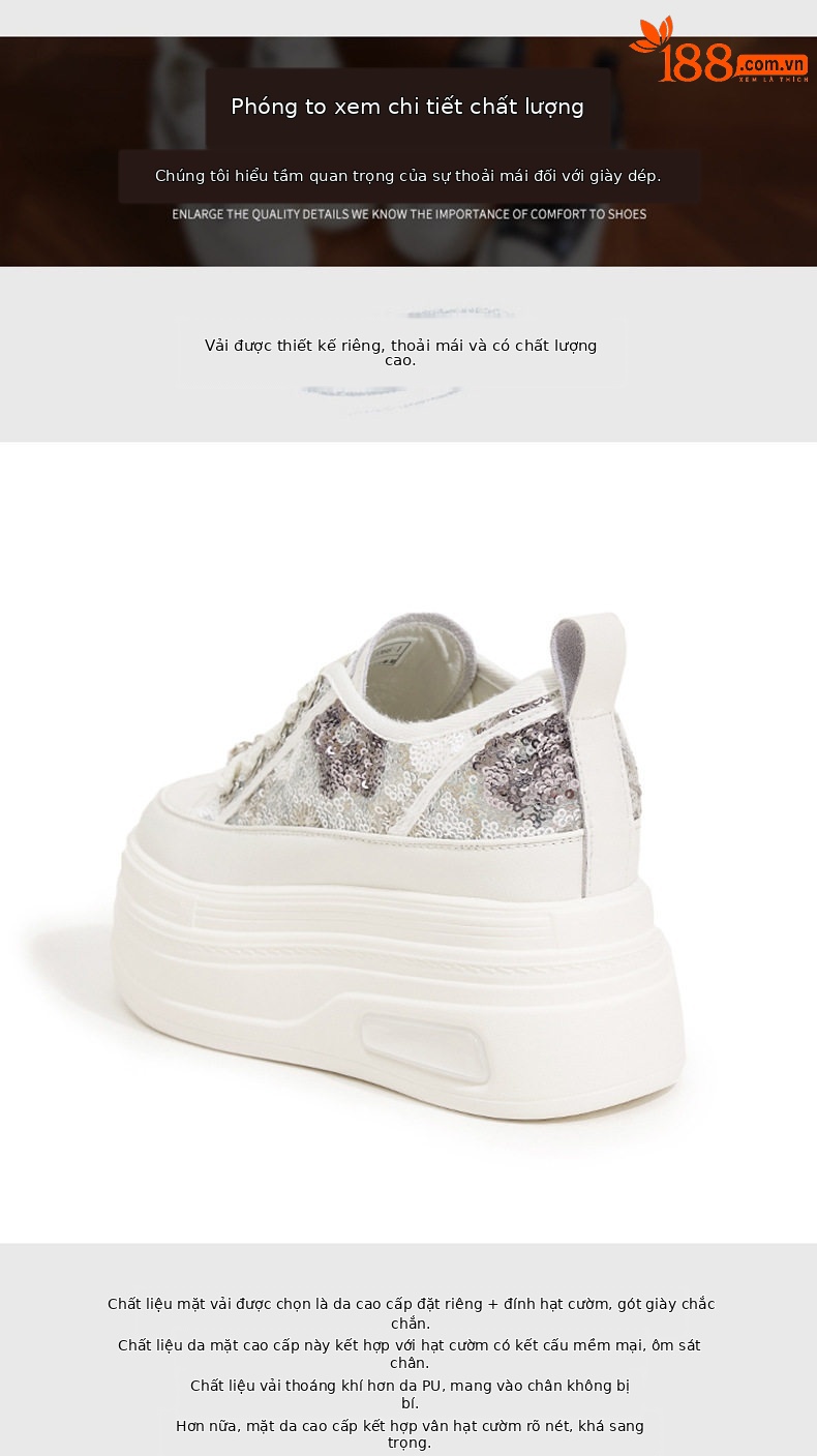 Giày sneaker nữ chạy bộ mesh thoáng trắng đế PU — Trắng, Đen chi tiết 5