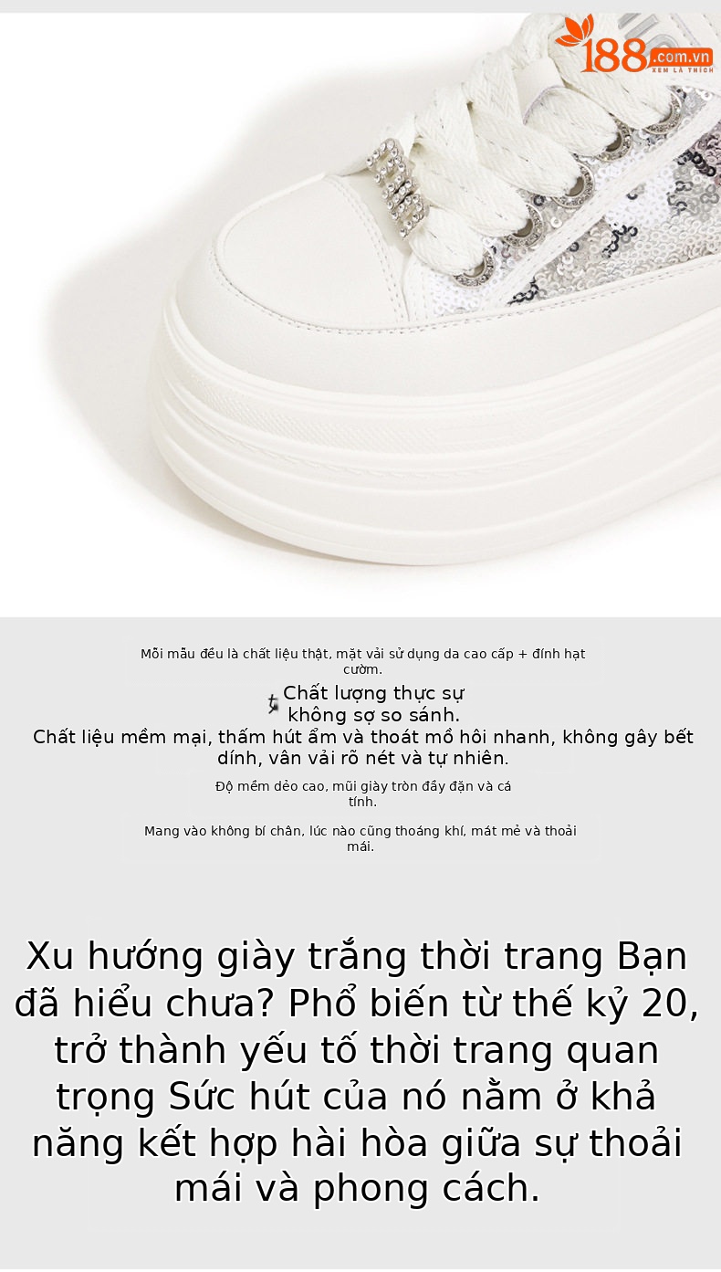 Giày sneaker nữ chạy bộ mesh thoáng trắng đế PU — Trắng, Đen chi tiết 7
