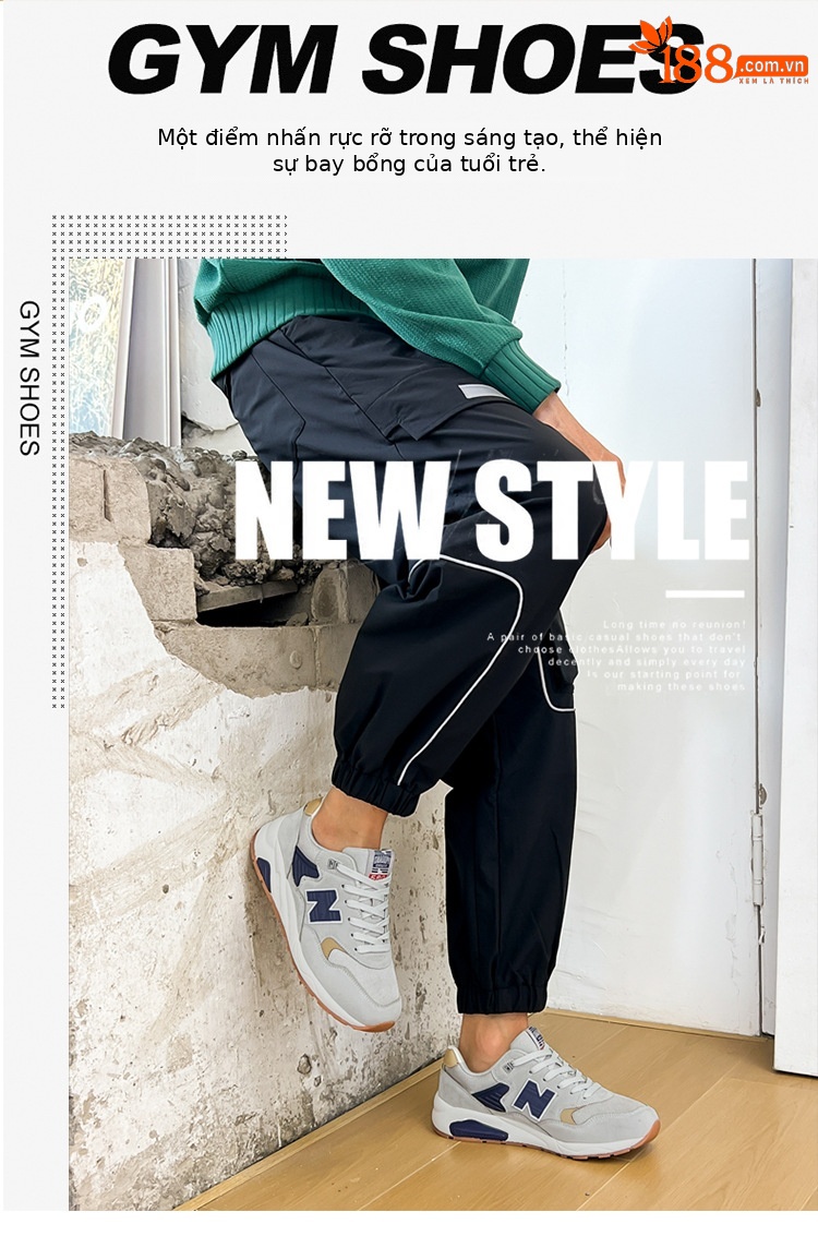 Giày chạy bộ nam Balance phong cách cổ điển, đế êm thoáng khí — xanh xám chi tiết 2