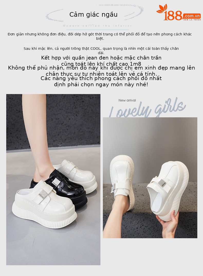 Dép sandal nữ quai chữ V đơn giản đế bệt — Đen, Len nguyên chất chi tiết 3