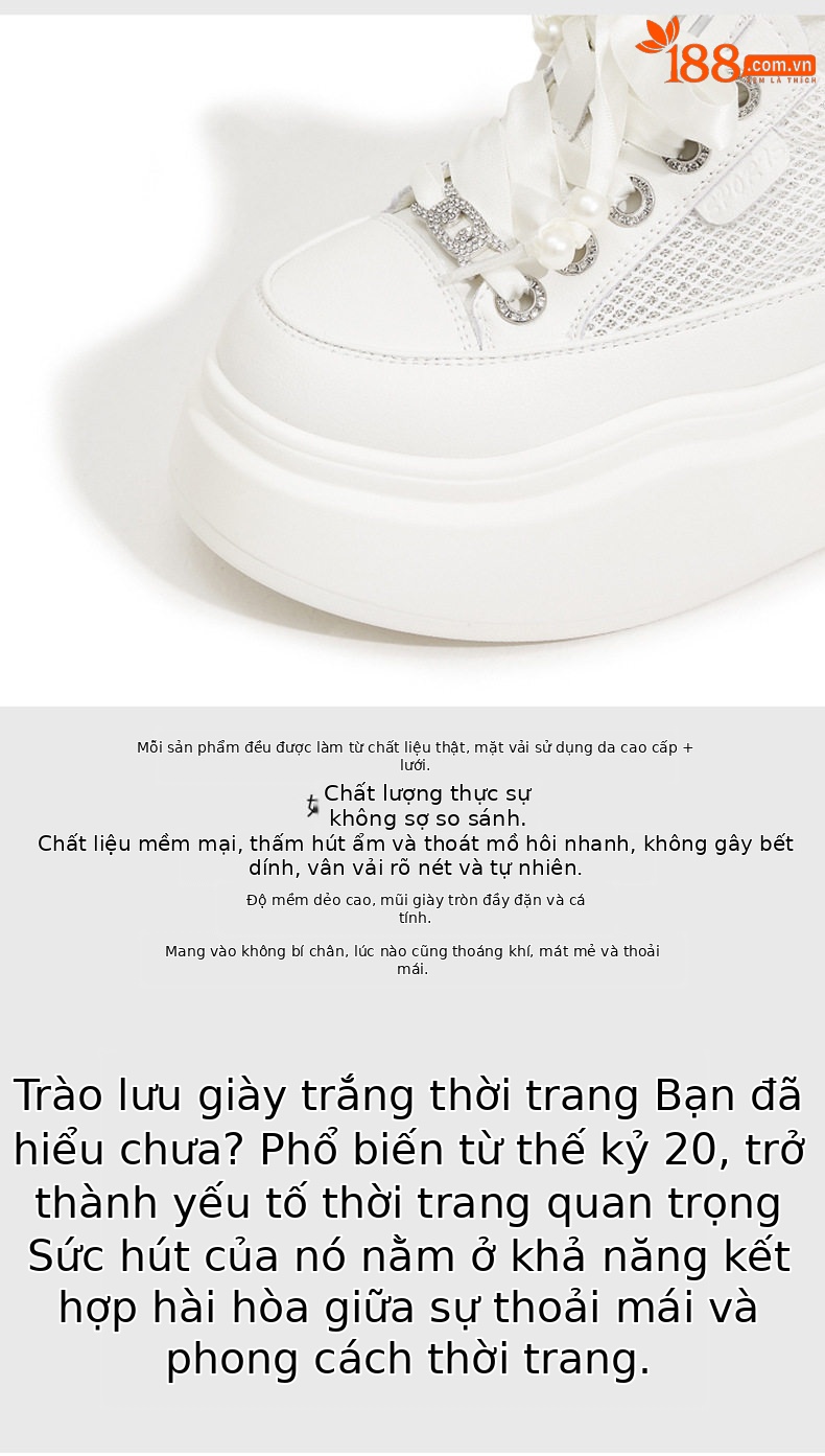 Giày sneaker nữ chunky đế dày trắng phối dây buộc phong cách platform — Trắng, Bột trắng chi tiết 7