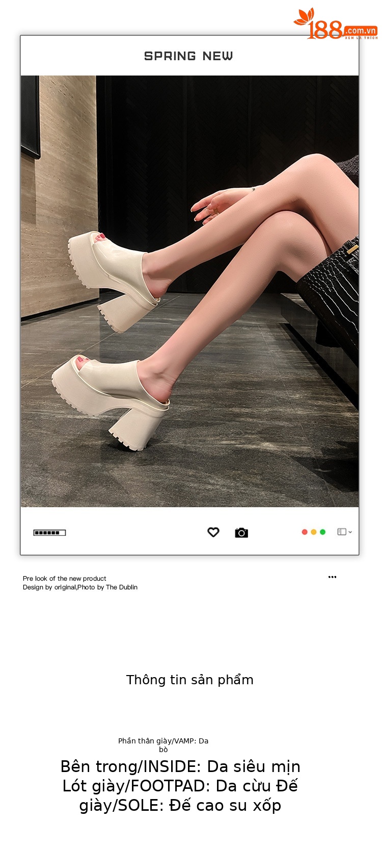 Dép sandal cao gót nữ hở mũi đế dày quai ngang gót vuông 9 cm — Màu đen, Màu trắng chi tiết 1