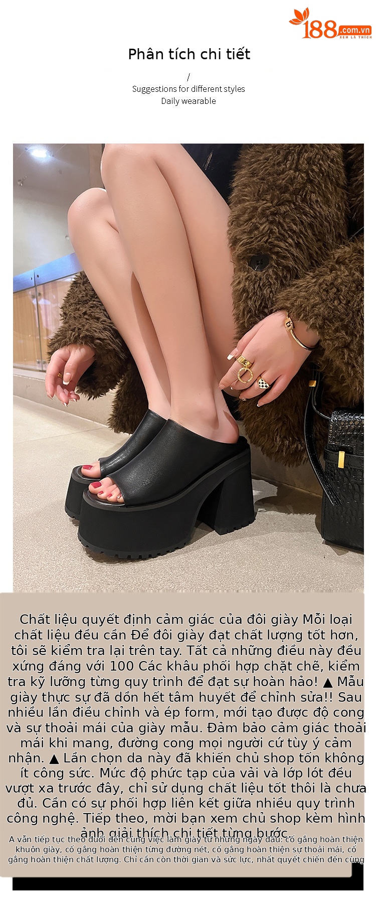 Dép sandal cao gót nữ hở mũi đế dày quai ngang gót vuông 9 cm — Màu đen, Màu trắng chi tiết 2