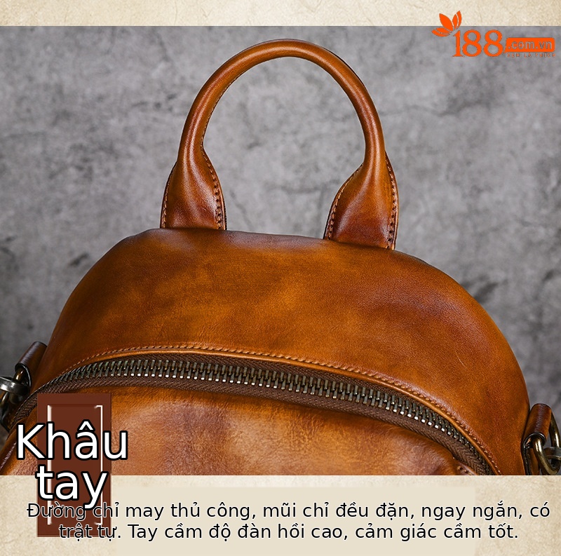 Ba lô da bò thật dung tích lớn phong cách retro, đeo vai và xách tay — Nâu vàng cổ điển, Xám cổ điển, Xanh lam cổ điển, Nâu cổ điển chi tiết 5