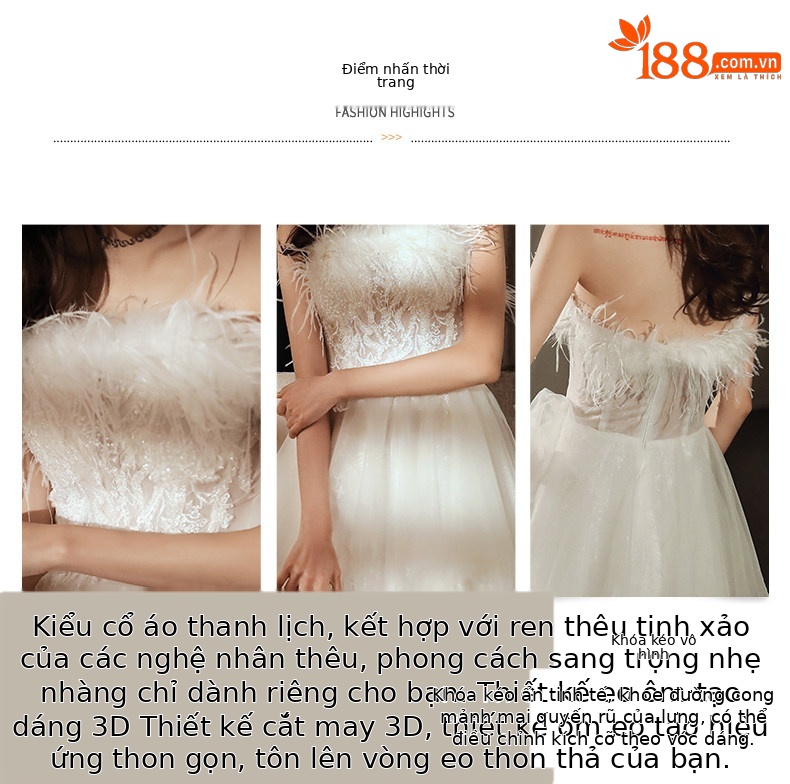 Đầm maxi nữ thắt eo phong cách tiên nữ kiểu Pháp, tay phồng lông vũ, dự tiệc sang trọng — Ống ngực lông vũ váy trắng nửa trong suốt chi tiết 2