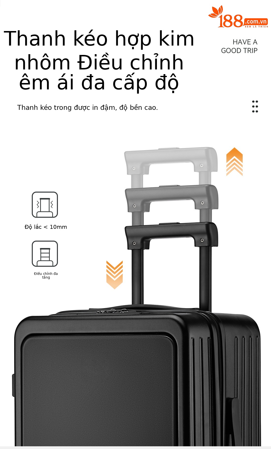 Vali đa năng mở nắp trước 20 inch có ngăn laptop và móc treo, bánh xe xoay 360 độ — Màu đen, Màu xám chi tiết 7