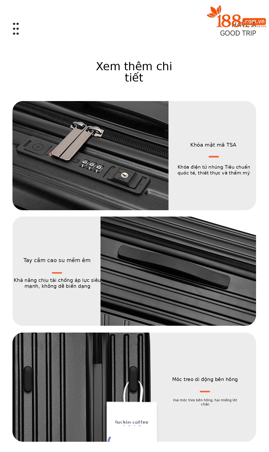 Vali đa năng mở nắp trước 20 inch có ngăn laptop và móc treo, bánh xe xoay 360 độ — Màu đen, Màu xám chi tiết 10