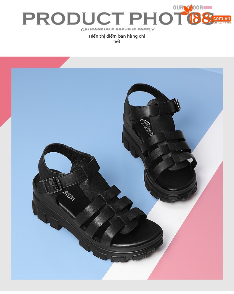 Sandal thể thao nữ đế xuồng đục lỗ mùa hè 2024 — 12077 màu đen, Màu be 12077 chi tiết 5