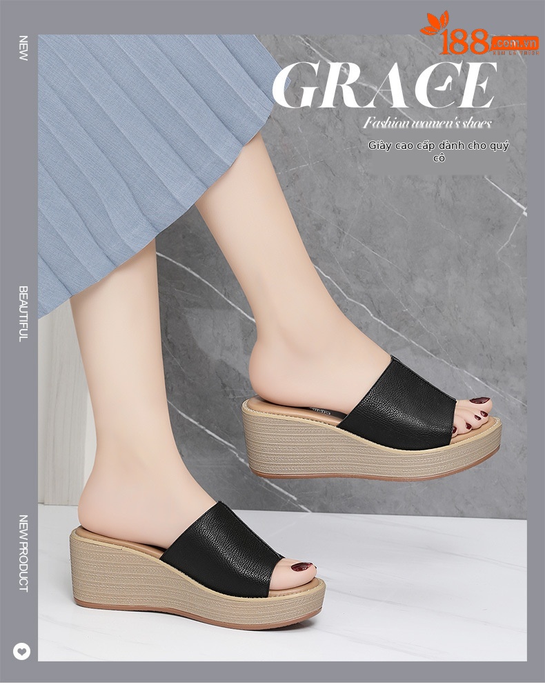 Sandal nữ đế xuồng da thật gót 9 cm mùa hè 2023 — 12052 màu đen, Màu be 12052 chi tiết 3