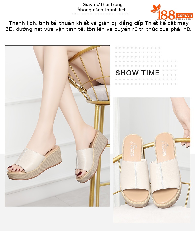 Sandal nữ đế xuồng da thật gót 9 cm mùa hè 2023 — 12052 màu đen, Màu be 12052 chi tiết 5