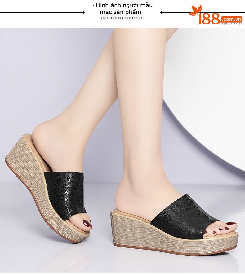 Sandal nữ đế xuồng da thật gót 9 cm mùa hè 2023 — 12052 màu đen, Màu be 12052 chi tiết 7