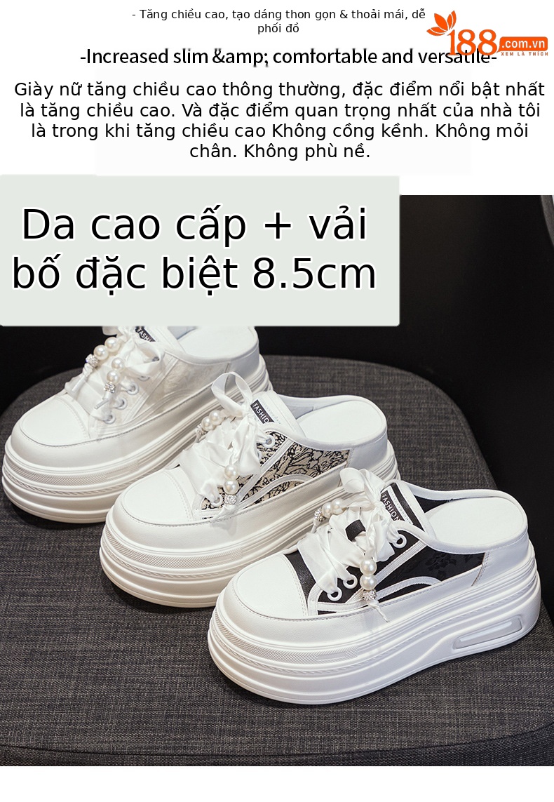 Dép nữ mùa hè 2026 kiểu mới, mũi kín, quai chữ V, đế xuồng dày, tăng chiều cao ẩn — M2575 màu đen, M2575 màu trắng, M2575 màu be chi tiết 2