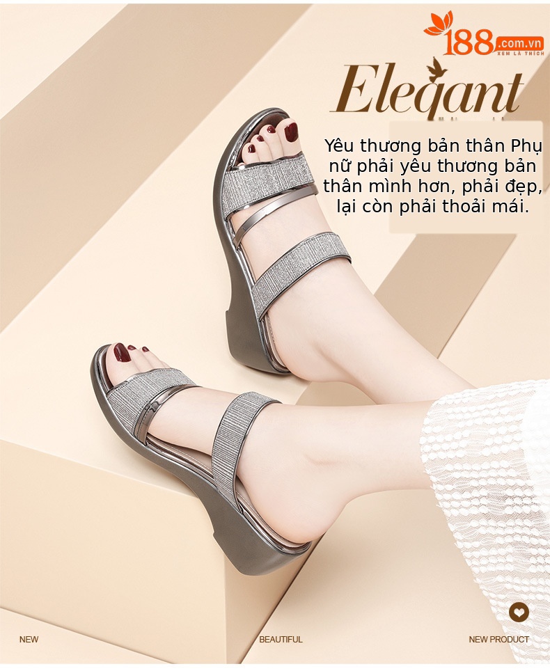 Sandal đế xuồng gót vuông cao vừa cho nữ thời trang đi ngoài — Màu sâm banh 9067, 9067 màu súng chi tiết 6