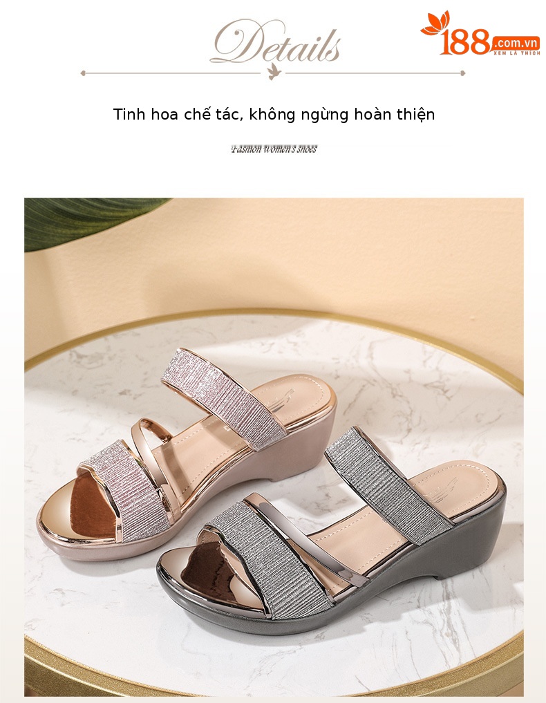 Sandal đế xuồng gót vuông cao vừa cho nữ thời trang đi ngoài — Màu sâm banh 9067, 9067 màu súng chi tiết 11