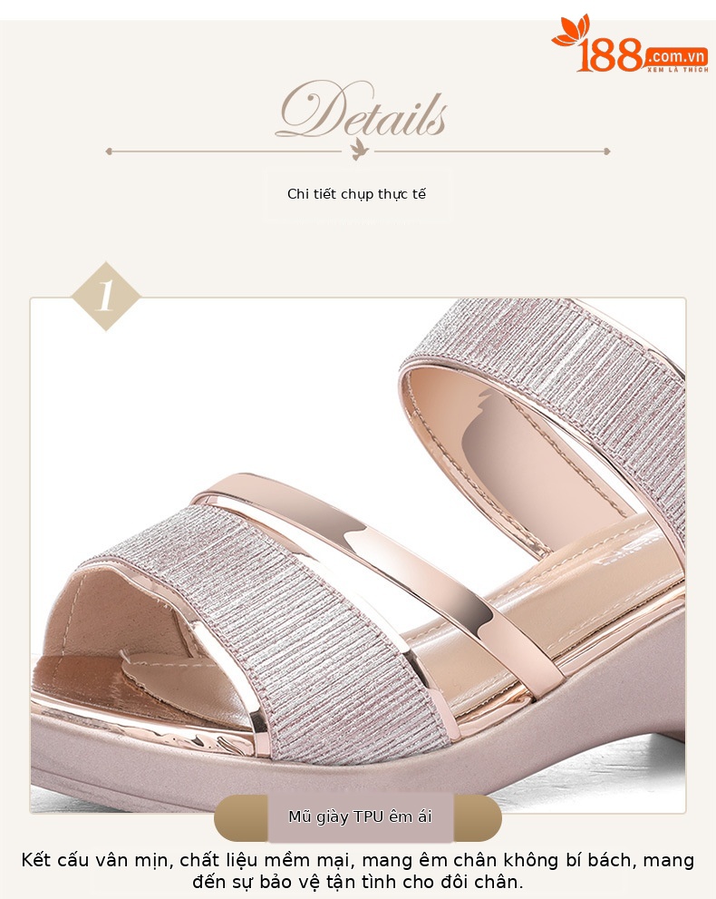 Sandal đế xuồng gót vuông cao vừa cho nữ thời trang đi ngoài — Màu sâm banh 9067, 9067 màu súng chi tiết 17