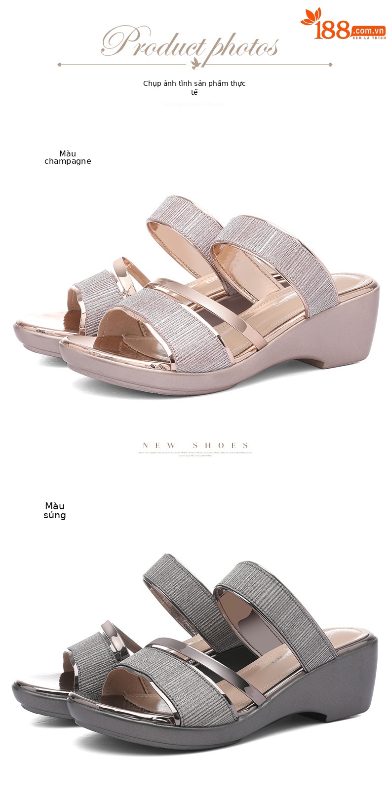 Sandal đế xuồng gót vuông cao vừa cho nữ thời trang đi ngoài — Màu sâm banh 9067, 9067 màu súng chi tiết 20