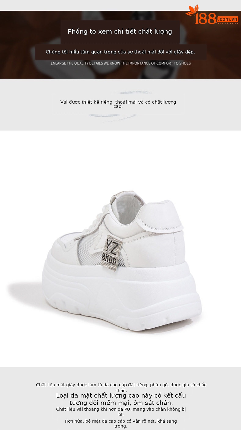 Giày sneaker nữ chunky đế dày lưới thoáng khí phong cách đường phố — Trắng, Trắng, đen chi tiết 5