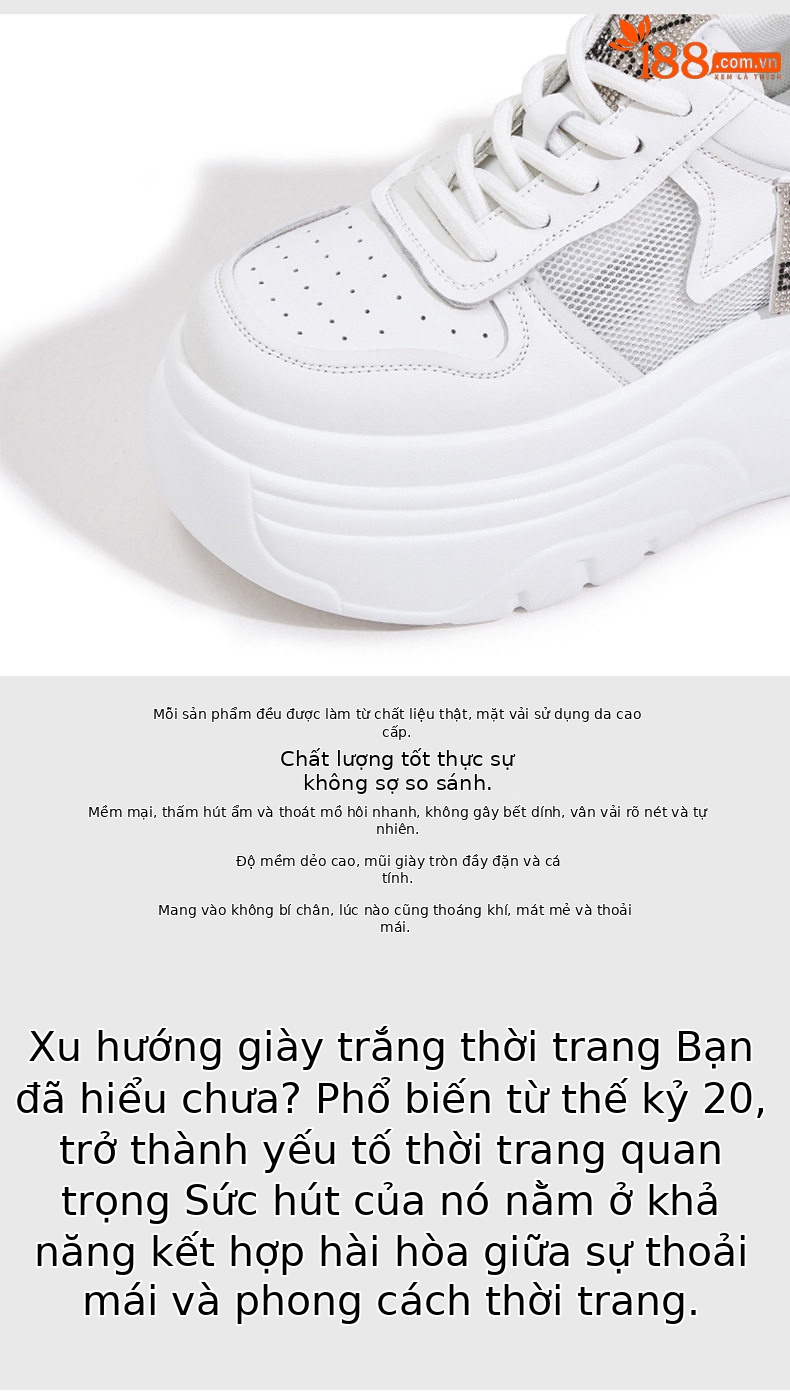 Giày sneaker nữ chunky đế dày lưới thoáng khí phong cách đường phố — Trắng, Trắng, đen chi tiết 7