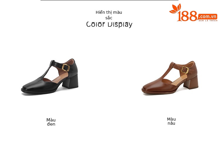 Sandal nữ quai chữ T đầu vuông hở mũi đế bệt — Màu nâu chi tiết 3