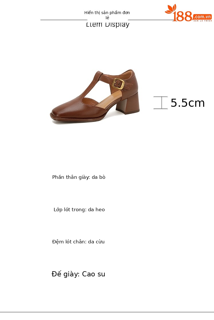 Sandal nữ quai chữ T đầu vuông hở mũi đế bệt — Màu nâu chi tiết 2