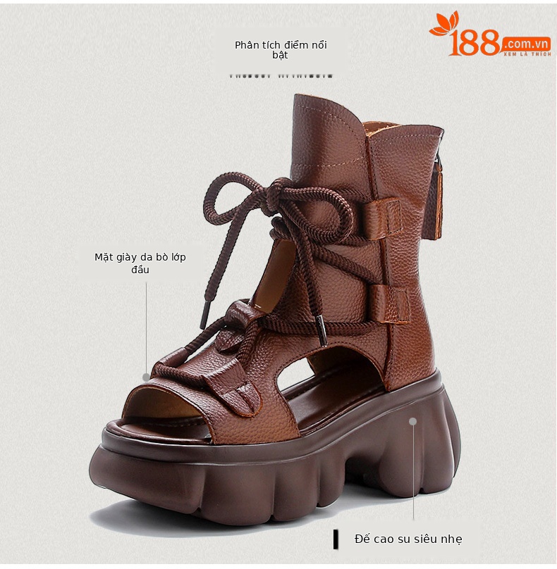 Dép sandal nữ mùa hè peep-toe đế dày platform phong cách La Mã — Màu be chi tiết 3