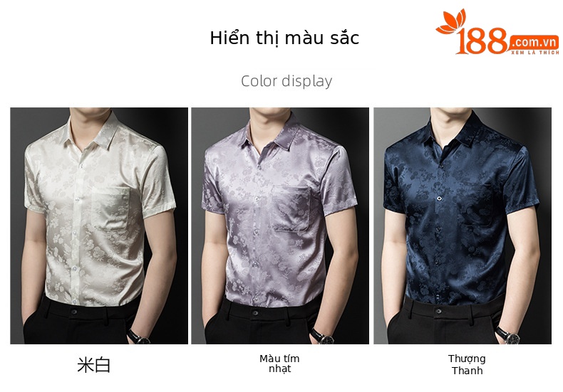 Áo sơ mi nam tay ngắn lụa dâu tằm mùa hè — Màu be 2151 chi tiết 7