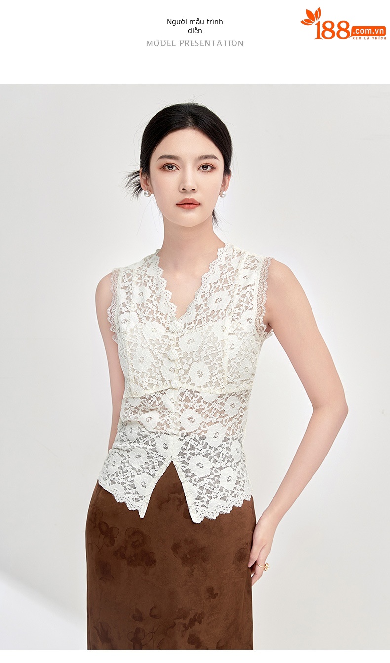 Áo hai dây ren cổ chữ V co giãn đa năng mặc trong hoặc ngoài mùa hè — Màu đen chi tiết 6